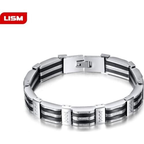 New Silve Color Stainless Steel Silica gel Bracelets Elastic Chain Link Bracelet for Men Steel Chains Jewelry Wristbands