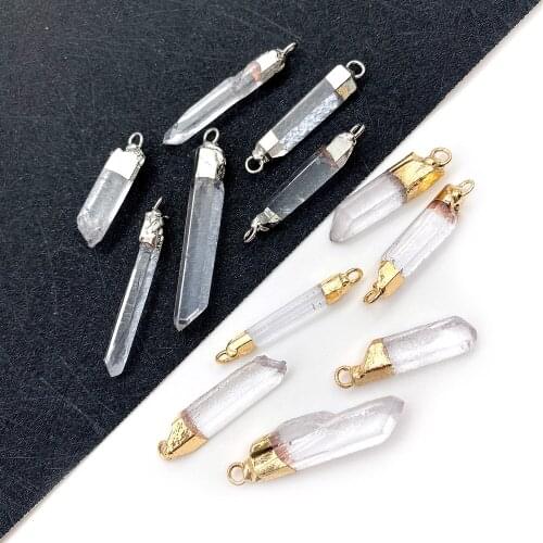 Natural Stone Pendant White Crystal Double Ring Pendant Electroplating Irregular Shape DIY Making Necklace Earring Accessories