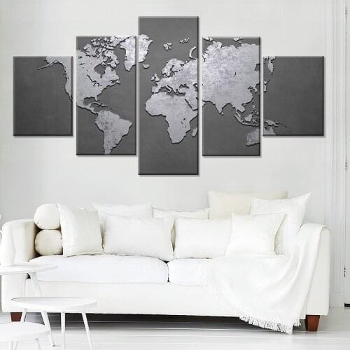 Poster Art Paintings Canvas Poster Print 5 Panels Abstract world map Picture Home Decor Wall Art
