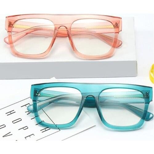 Transparent Glasses Oversized Square Womens Eyeglasses Frame Flat Top Mens Glasses Frame Pink Blue Large Feminine Glass