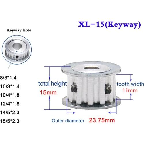 1Pcs XL 15 Tooth - 22 Tooth Synchronous Wheel Timing Belt Pulley Transmission Wheel Width 11mm Keyway Hole