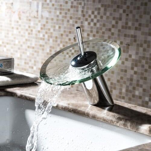 Bathroom waterfall Faucet Chrome Finish Basin Sink Faucet Mixer Tap Waterfall Faucet . Bathroom sink glass Mixer Tap
