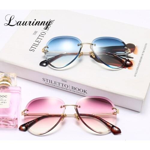 2021 New Pink Fashion Rimless Gradient Pilot Sunglasses Cutting Lens Ocean Women Shades Travel Beach Sun Glasses UV400 Female