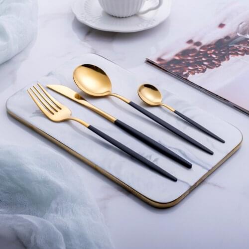 Cutlery Fork Spoon Knife 410 Stainless Steel Golden Cutlery Home Dinner Set Silverware Flatware Travel Tableware for Ccamping