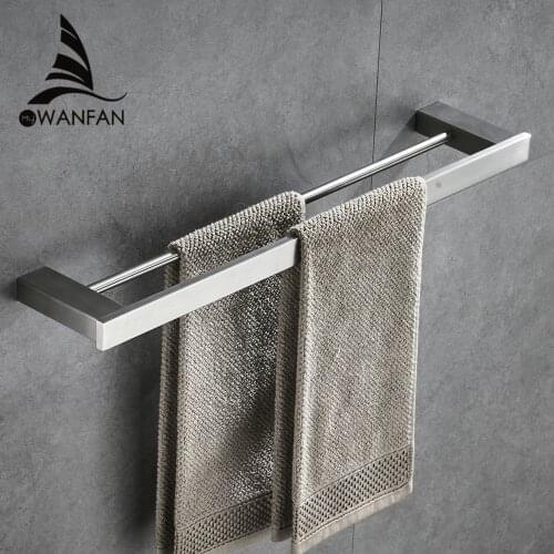 Silver Color Wall Mounted SUS 304 Stainless Steel Double Towel Bars Bathroom Towel Hanger Bathroom Accessories Towel Rack 610011