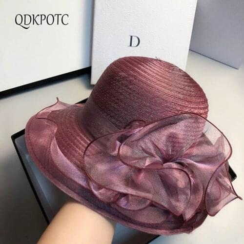 2021 Hat Summer Women Organza Flowers Sun Hats Fashion French Hepburn Wind Casual Vacation Shading Sun Protection Cap QDKPOTC