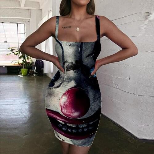 Giyu Brand Clown Dresses Women Funny Sundress Harajuku Halter Sleeveless Womens Clothing Summer Vintage Korean Style Femme