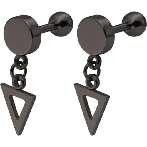 1 Pair Triangle Stainless Steel Earrings For Women Female Black Round Fashion Earing For Party Gift Jewelry Accessories,6x1mm