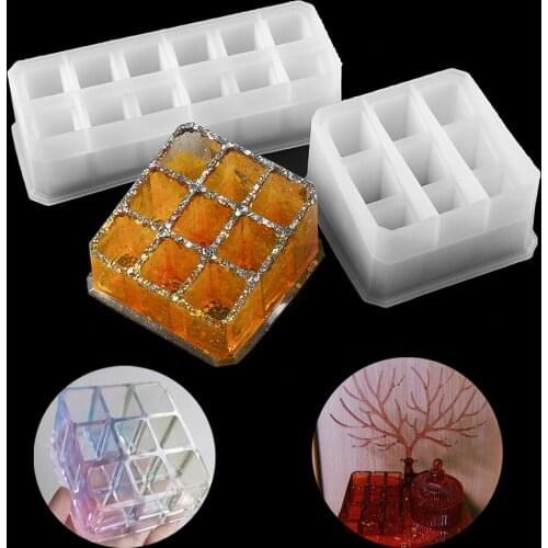 1pcs 9/12 Grids Lipstick Storage Box Pen Tools Storage Rack Epoxy Mould Portable Multi-functional DIY Food Grade Silicone Mold