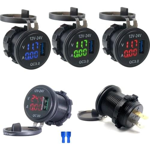 12V/24V Quick Charger QC 3.0 USB 5V / 3A Motorcycle Charger Adapter Voltmeter Ammeter For Car Boat Motorcycle Truck