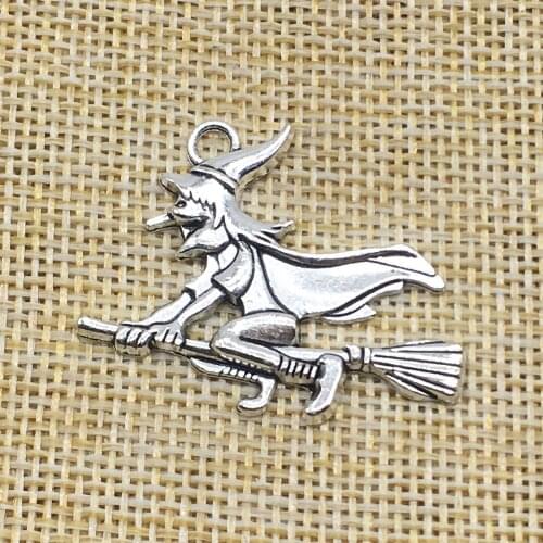 20pcs Witch Charms 35mm x 38mm DIY Jewelry Making Pendant antique silver color