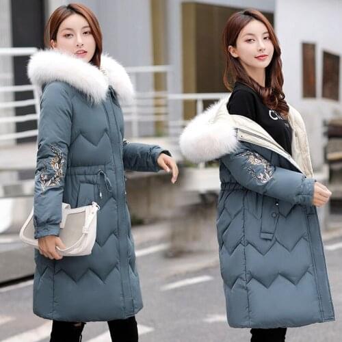2020 New Winter Womens Down Cotton Jacket Thicken Keep Warm Women Parkas Plus Size Overcoat Female Embroidered Coat A419