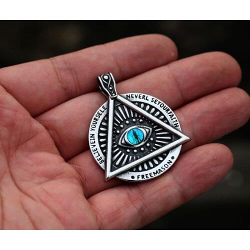 2021 Fashion Blue Eye Pendant 316L Stainless Steel Demons Round Triangle Vintage Personalised Letters Necklaces for Men Jewelry