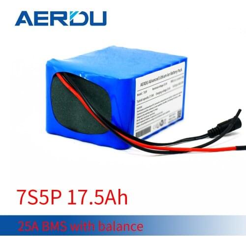AERDU 25.9V 7S5P 17.5AH Li-ion Battery Pack 18650 Built-in BMS 3500MAH FOR 490W Electric Skateboard Scooter Bicycle E-bike Car