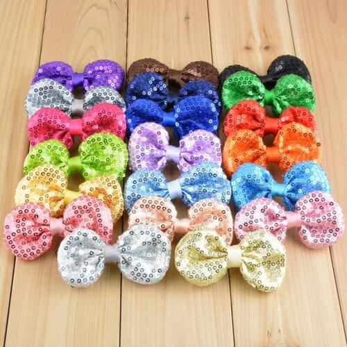 120pcs/lot 21colors 9cm DIY Shiny Sequin Bows Knot Without Clips Fashion Applique Headband Bows For Kids Girls Hair Accessories