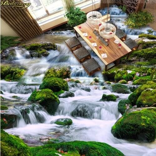 Beibehang Green Nature Waterfalls Stone 3D Floor Painting thickened non-slip bedroom coffee house bathroom flooring mural