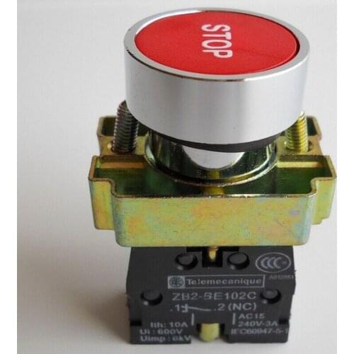 Free Shipping 4pcs 1 N/C XB2 BA4342 Momentary Red Flush Pushbutton With Stop Mark Replaces Tele