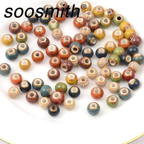 50 Pcs 6 8 10mm Fashion Vintage Ceramic Beads For Jewelry Making DIY Hole seed Beads Handmade Necklace Bracelet