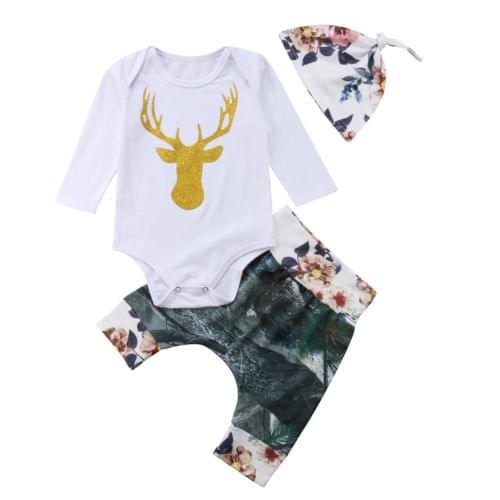 Infant Baby Boys Clothes Jumpsuit Long Sleeve Bodysuit+Harem Pants+Hat Outfit Set Size 0-24M