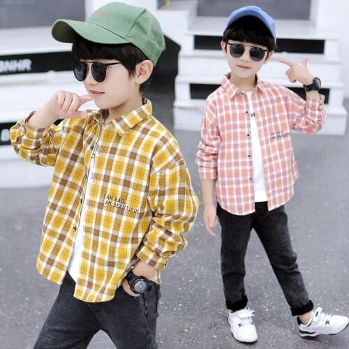 Boys Childrens Spring Autumn Shirt Long Sleeve Plaid Fashion Lattice Casual Blouse Shirt for Boy Baby Blouses School for 12 Y