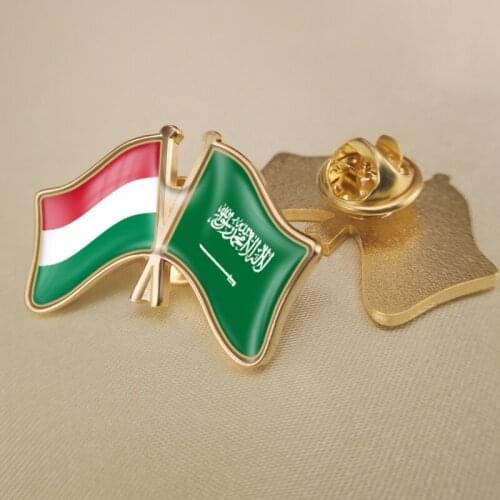 Hungary and Saudi Arabia Crossed Double Friendship Flags Lapel Pins Brooch Badges