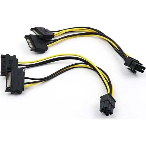 SATA 2x15Pin to Graphics card PCI-e PCIE 6/8 Pin Video Card Power Supply Cable 6/8pin to Dual Sata Y Splitter Adapter 20CM 18AWG