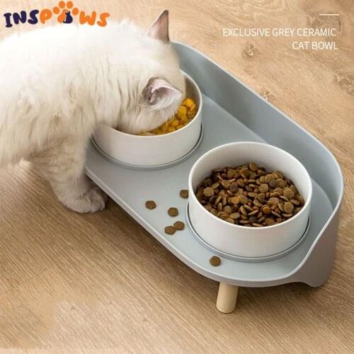 Elevated Ceramic Dog and Cat Bowls Raised Pet Dish Ceramic Food and Water Bowls with No-Skid Silicone Mat, for Small Dogs Cats