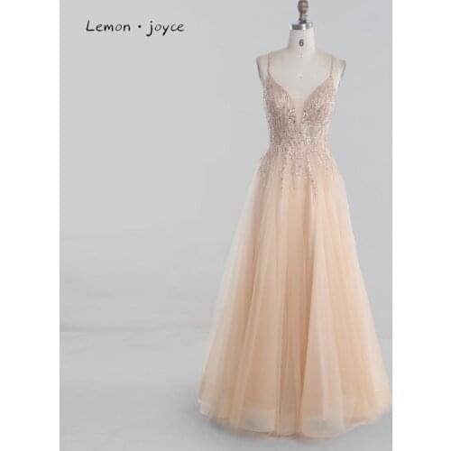 Lemon joyce Mauve Pink Beading Prom Dresses Long 2020 New Arrival Sexy V-Neck Sleeveless A-Line Evening Party Gown Plus Size