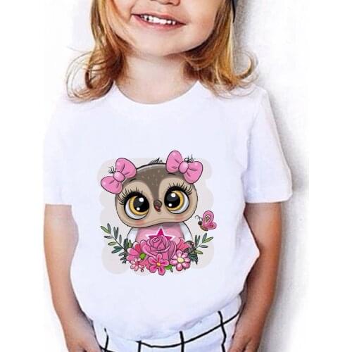 Summer Tee shirt Enfant Fille Cute Animal Owl Girls and Boys Clothes Toddler Tees Kids Short Sleeve Shirt Birthday Child Outfit