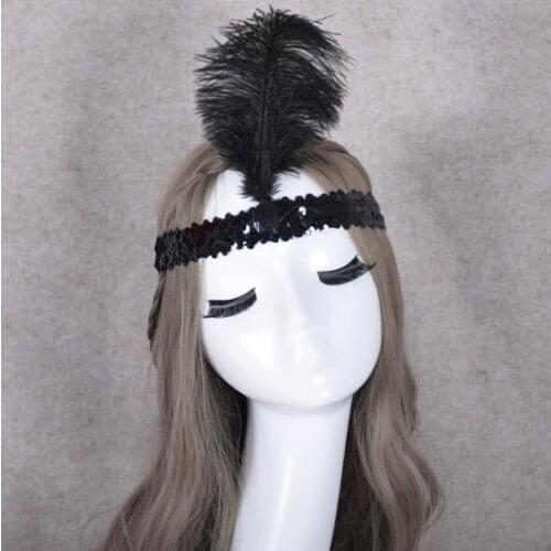 2021 Feather Headbands Flapper Sequin Charleston Dress Accessories Costume Hairband Headpiece Women Ladies Fashion Party Jewelry