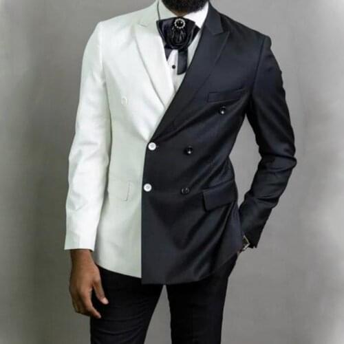 Black and White Men Suits Peaked Lapel Double Breasted Prom Suits Slim Fit Blazer Jacket Men Tuxedos Groom Wedding Suits 2 Piece