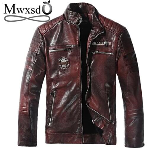Mwxsd brand winter mens thick leather Jackets and coat men classic fleece motorcycle leather jacket male bike jacket Jaqueta