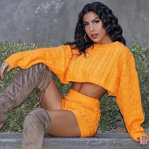 2021 new European and American autumn and winter womens knitted long-sleeved sweater round neck pullover two-piece set