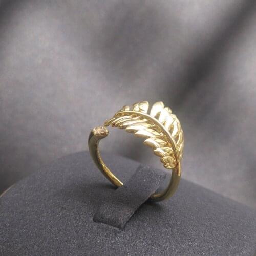 New Simple Gold Color Tropical Flower Golden Yellow Palm Leaf Open Rings For Women Valentines Day Gift Anillos Zk40
