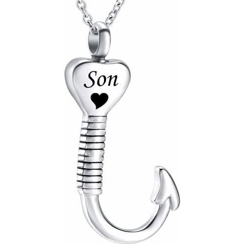 Openabel Urn Necklace for Ashes Heart Shape Fish Hook Creative Cremation Urn Pendant Keepsake Memorial Ashes Jewelry
