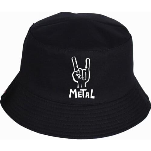 Heavy Metal Rock Print Bucket Hat Summer Faceless cap Panama Cotton Double Layer Fabric Sunscreen Hats Women Men fisherman hat