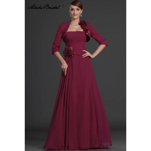 Mother Of The Groom Dresses Elegant A Line Strapless Mother of the Bride Dress with Jacket Flowers