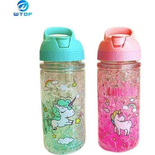 Portable Stylish Double Straw Unicorn Ice Cup Summer Cold Drink Juice Coffee Water Cup Boys Girls Plastic Cups Novelty Gift