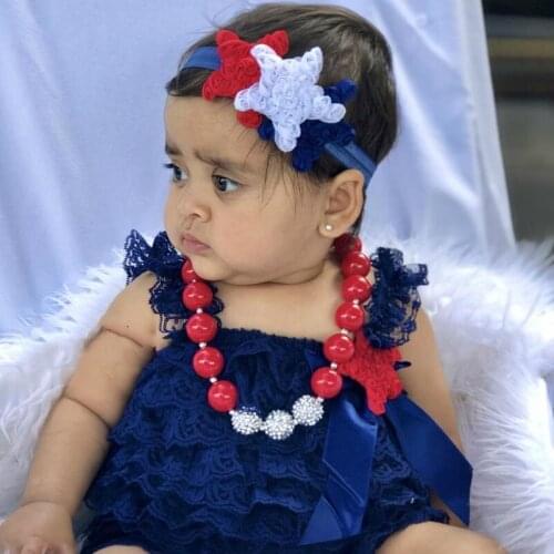 2pcs 2.5" USA July Fourth Independence Day Chiffon Rose Stars Headband for Baby Girls Hair Accessories Kids Headwear Accessories