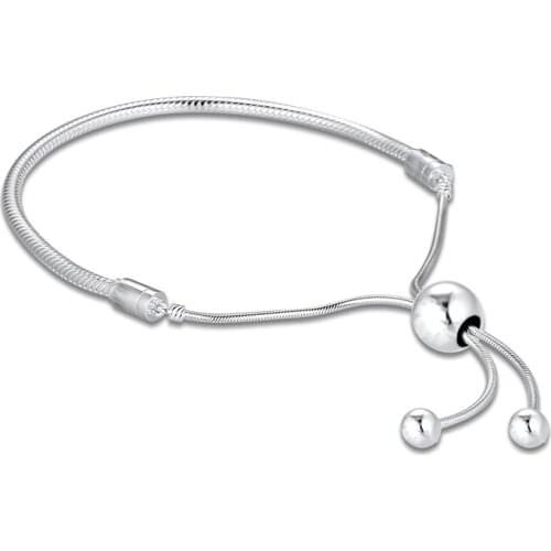 Sliding Bracelets Chain With Clear CZ 100% 925 Sterling Silver Jewelry Fashion Gift For Women