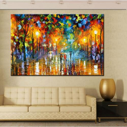 Hand painted large Modern Abstract knife oil Painting On Canvas street night scenery landscape picture Wall Art cuadros decor