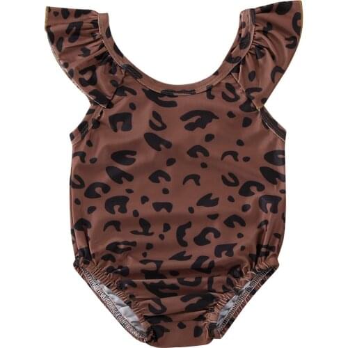 Leopard Printed Swimsuit Summer Kids Baby Girls Ruffle Sleeveless Swimsuit Swimming Costume Swimwear Beachwear Outfits