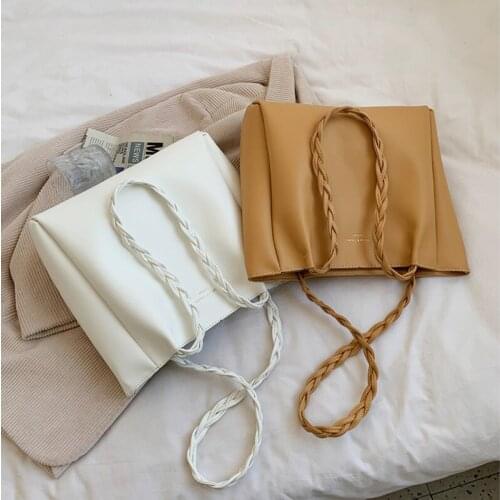 Large Capacity Shoulder Handbags For Women Soft PU Leather Luxury Trend Totes Bag Female Vintage Weave Handle Travel Tote