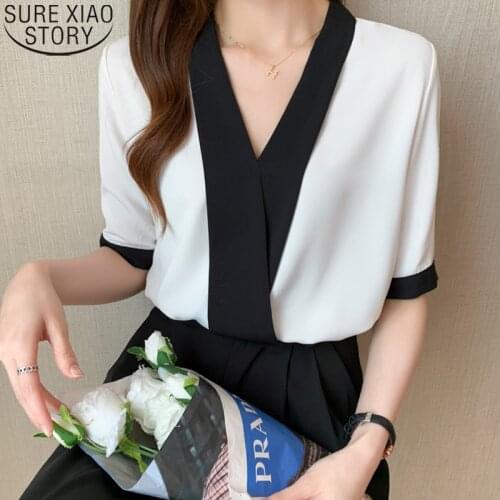 2021 New Korean V-neck Shirt Tops Office Lady Fashion Chiffon Shirt Women White Blouse Temperament Thin Female Blusas 15450