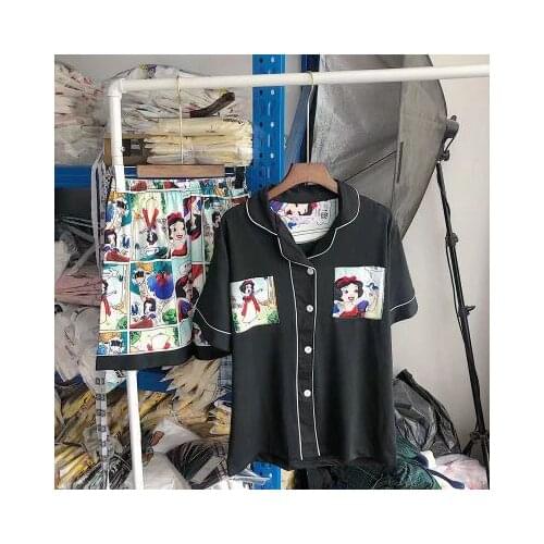 Disney lady nightgowns Spring summer cute white snow printing pajamas women short sleeve loose milk silk home clothing sleepwear