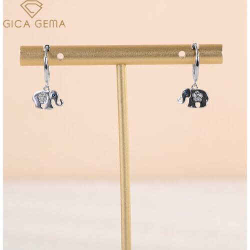 GICA GEMA Elephant Zircon Earrings For Women Real 925 Sterling Silver Animal Luxury Anniversary Engagement Fine Jewelry