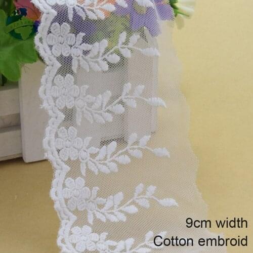 10yards 9cm wide Cotton embroid lace edge sewing ribbon guipure trim wedding lace DIY Garment Accessories french doll lace#3928