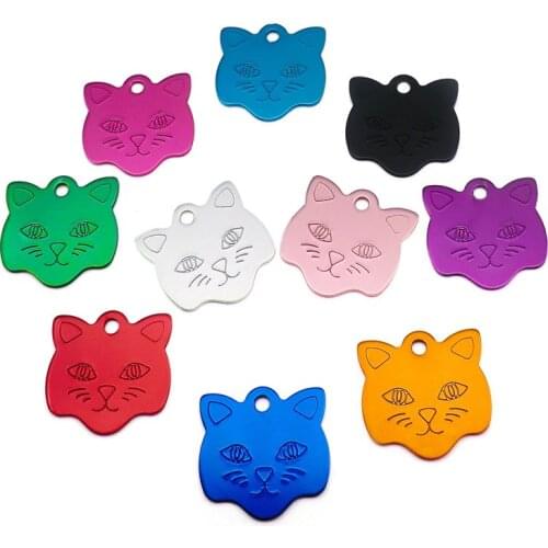 100PCS Cat Face Lines Personalized Pet Dog Cats ID Tags Customized Cat Pet Name Phone No. Aluminum Puppy TAG ID Accessories