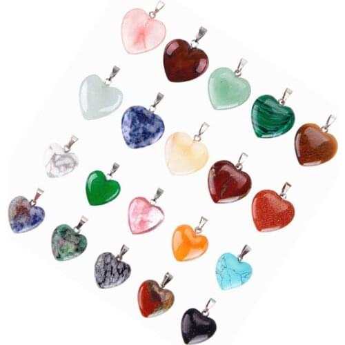 20Pcs Heart Shape Healing Crystal Chakra Quartz Stone Multicolor Gemstone Pendants DIY Necklace Earring Jewelry Making