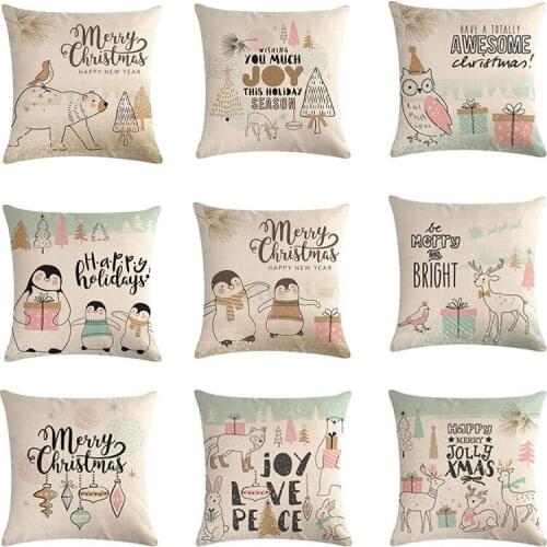45cm*45cm Christmass Cushion Cover Animal Pattern Cotton Linen Pillow Case Sofa Throw Pillow Cover Children Gift Home Decor